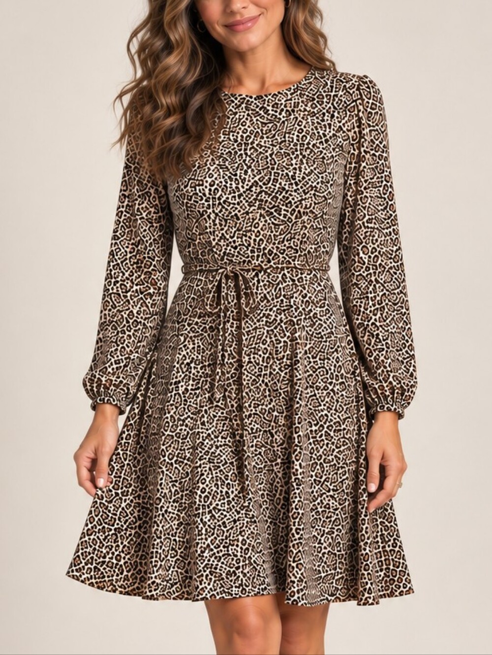 Banana Republic Cheetah Print Belted Knit Fit and Flare Dress